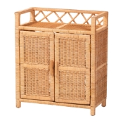 bali & pari Hendrina Natural Rattan and Mahogany Wood Shoe Cabinet, 3-Tier